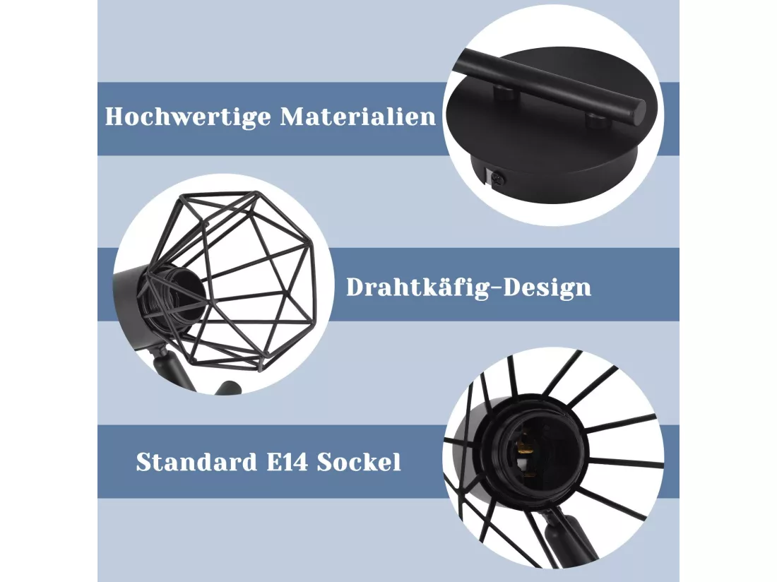 NETTLIFE 3 Spots de Plafond Rond E14 Noir Rétro Pivotants en Métal pour Chambre Salon Étude Couloir, Max. 25W (Ampoules Non Incluses)
