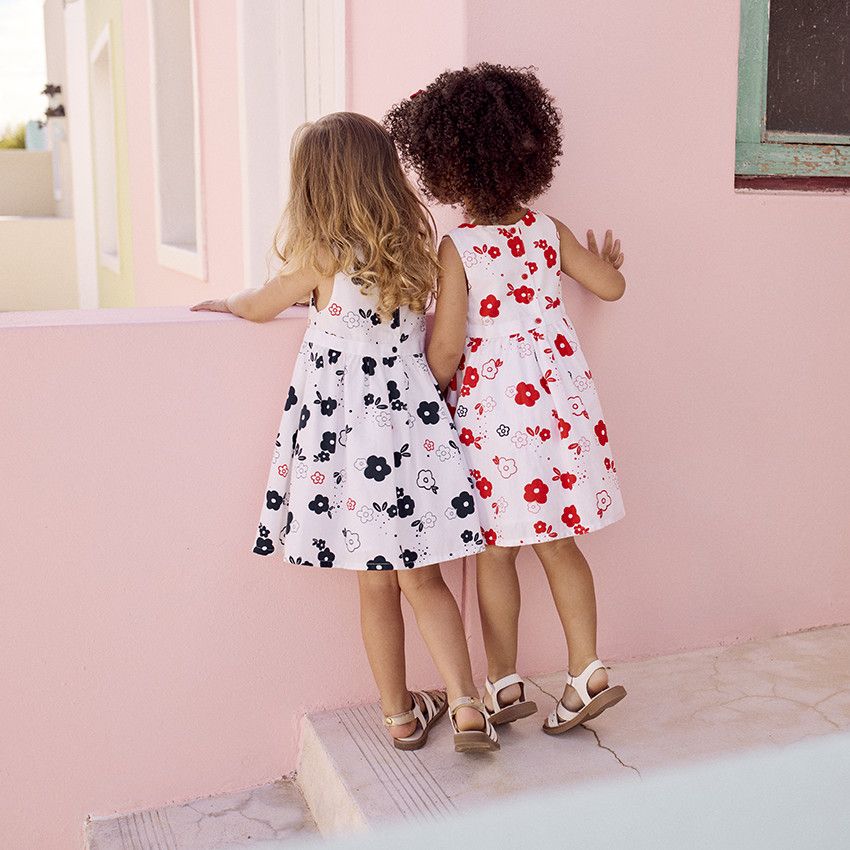 Robe sans manches imprimé fleurs pour bébé fille - Bleu marine