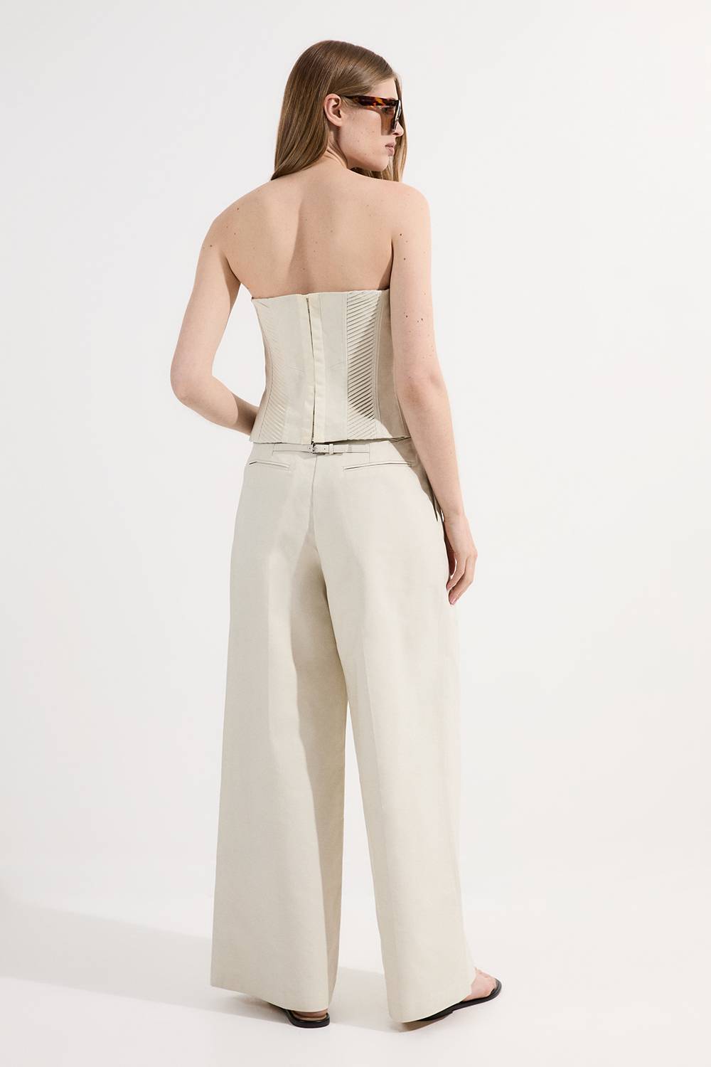KarenMillen Collection Archive – Pantalon Tailleur en Coton Pintuck Grosgrain à Jambe Large