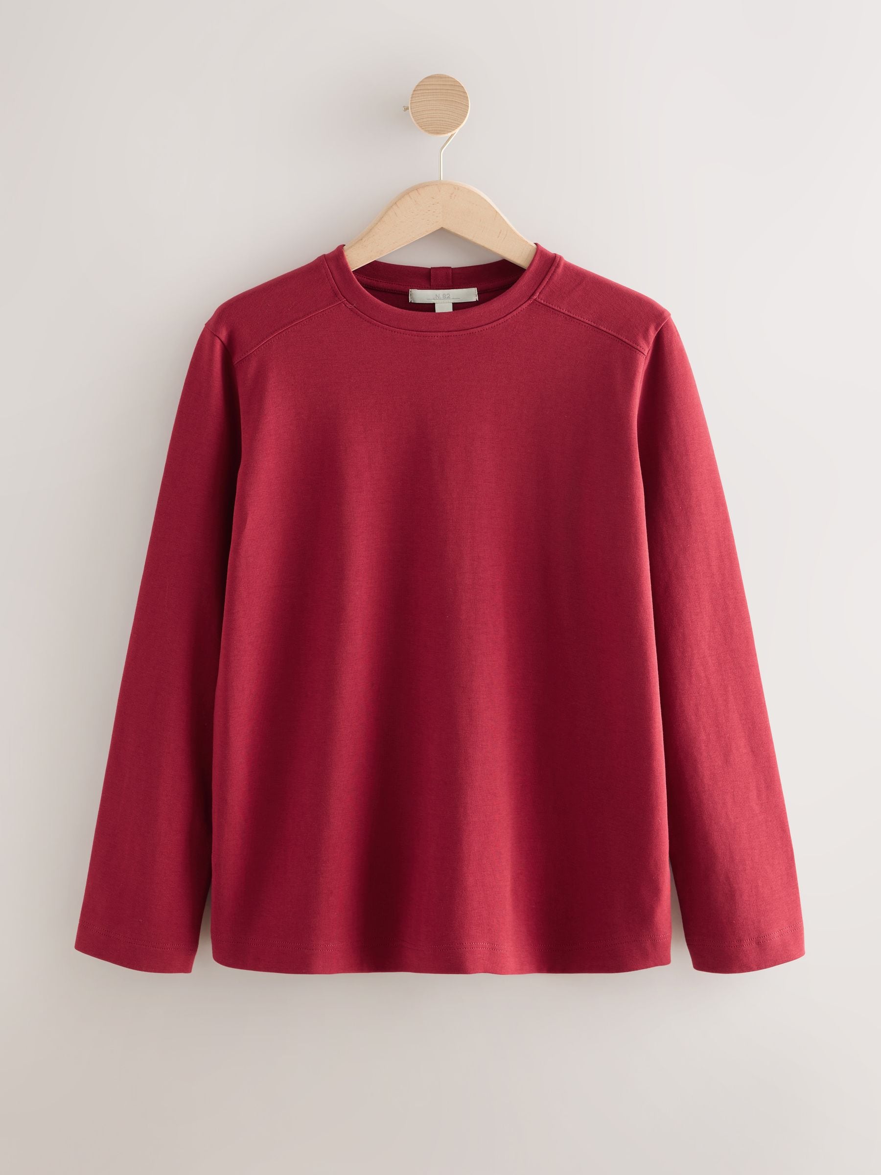 Kersrood - Dik T-shirt met lange mouwen en ronde hals