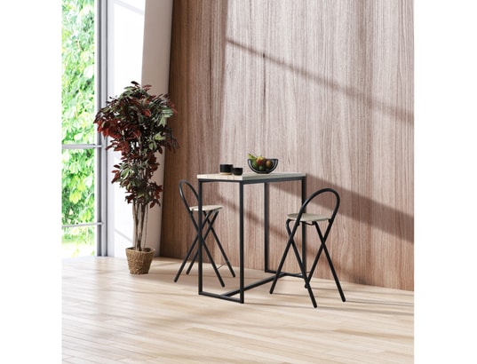 TOILINUX - Ensemble table et chaises Table murale et ses 2 tabourets dock en mdf et métal - h.9...