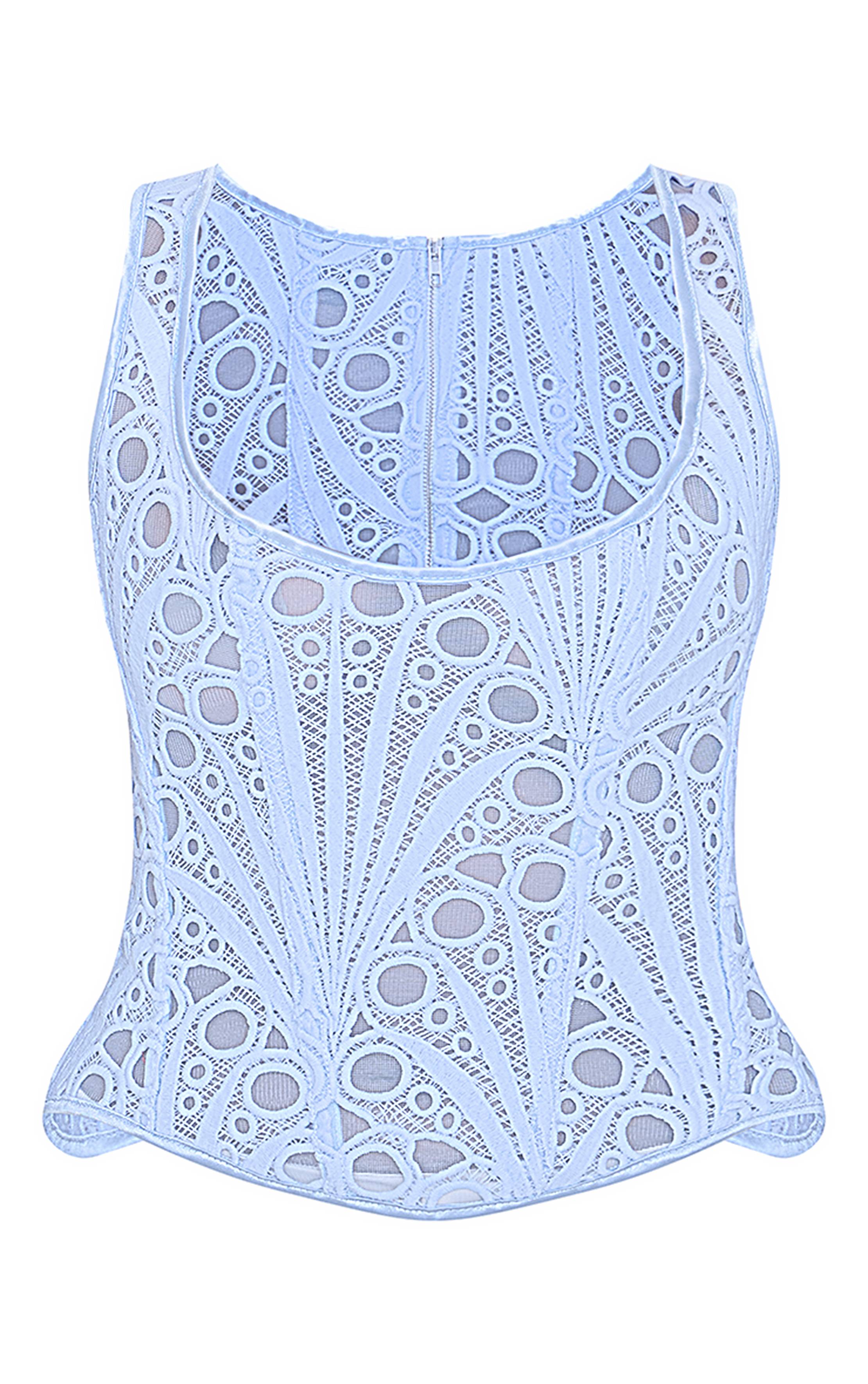Bleu Ciel Corset À Encolure Carrée En Voile Texturé À Motifs Floraux