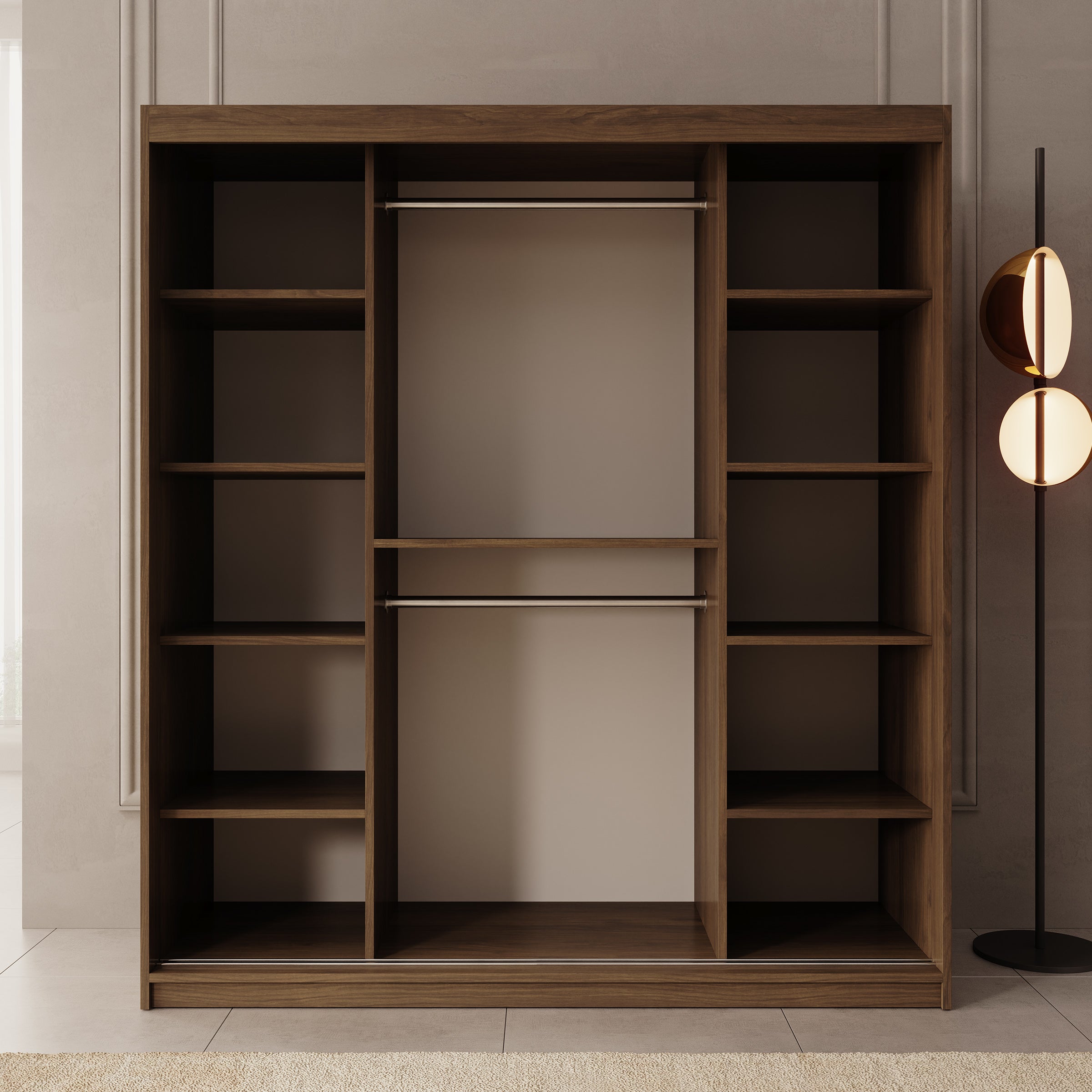 Bodhi - Kledingkast met schuifdeuren - Walnootpatroon - 180x62x200 cm