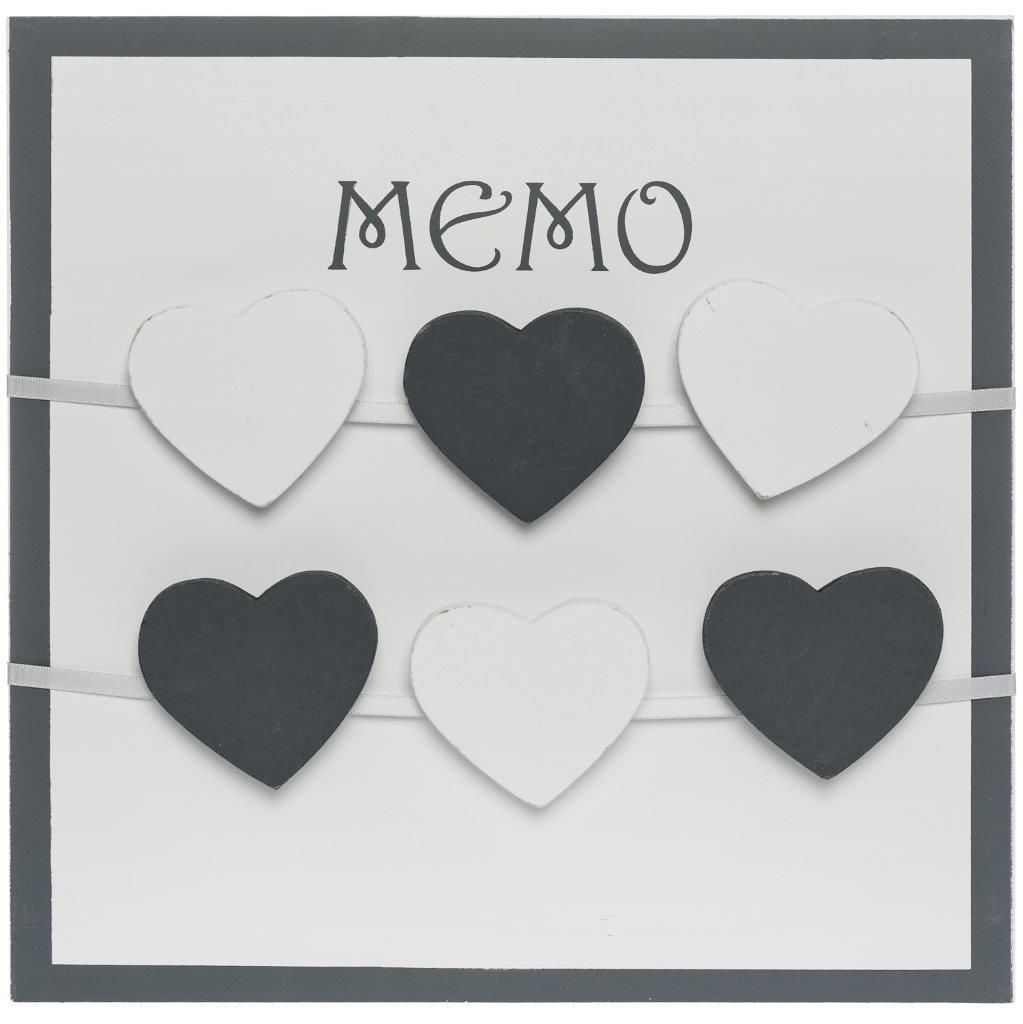 Holz-Memotafel RANDI - weiß-schwarz - mit Herz-Klammern