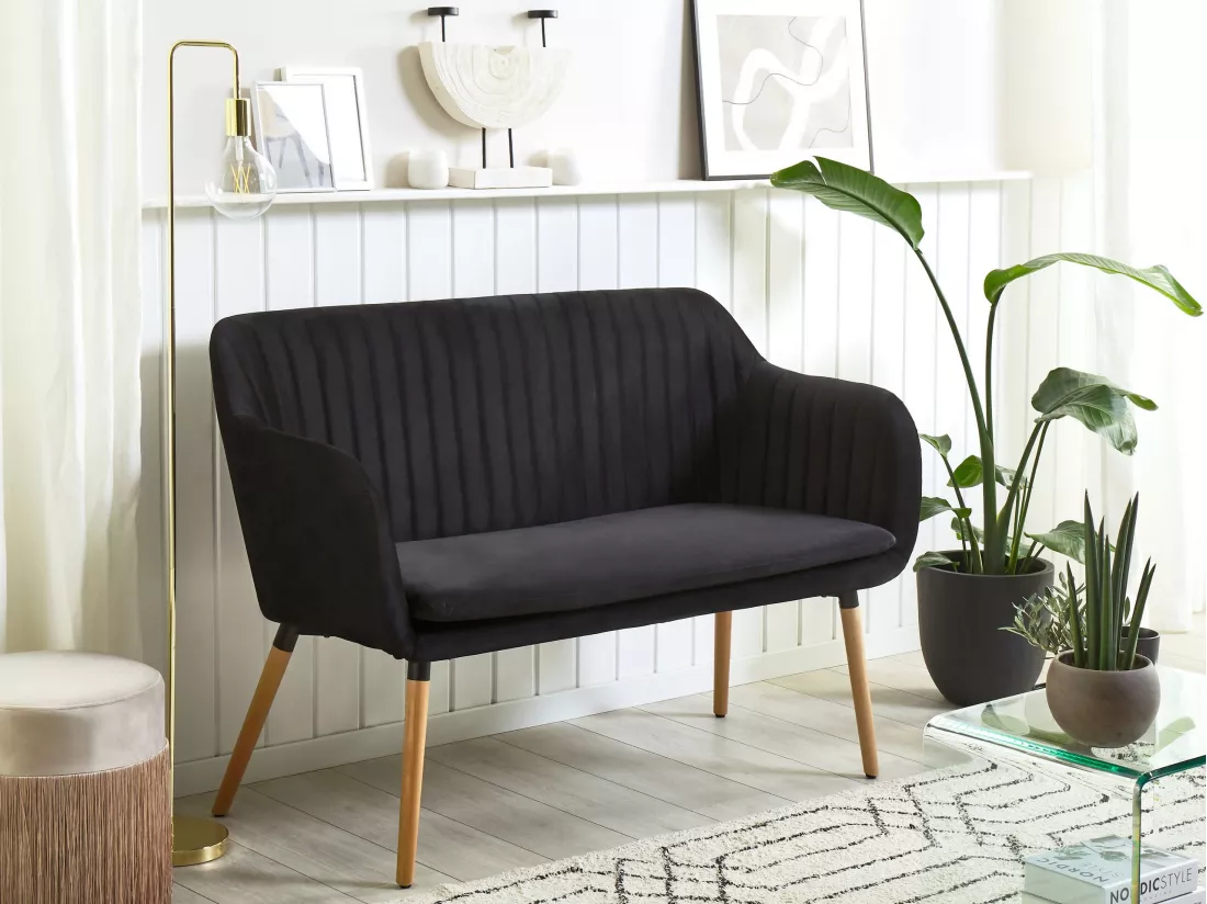 Canapé banquette 2 places en velours noir TABY