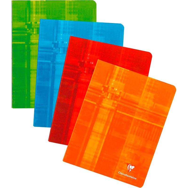 Cahier piqué Clairefontaine 16,5 x 21cm ligné 72 pages  - marge - Assortis