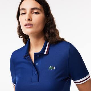 Polo Sport avec col rayé contrasté en piqué Manches Courtes - Bleu - Lacoste - Femme