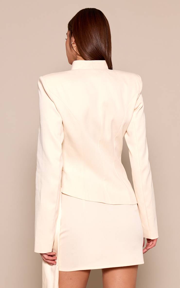 Amande Ensemble Blazer Drapé En Satin Sans Col Tissé