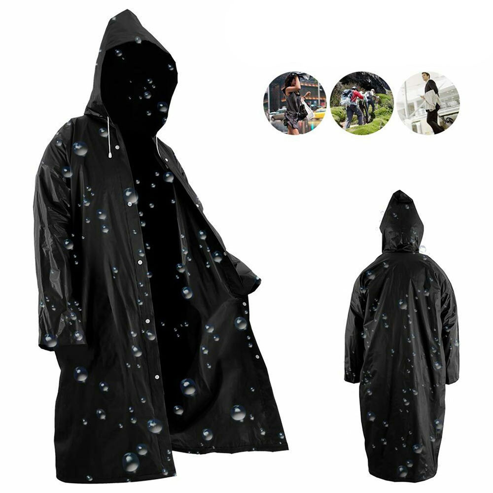 (145cm) Unisex Regenjacke Windmantel Poncho Regencape mit Kapuze   Druckknöpfe - Transparent