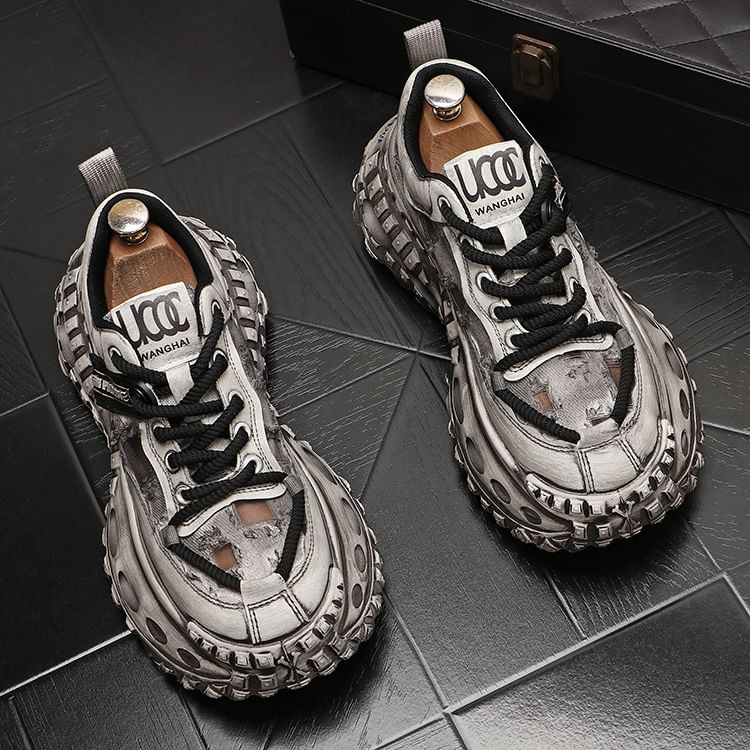 Mr Ozera - Platform Mesh Paneel Versleten Veterschoenen
