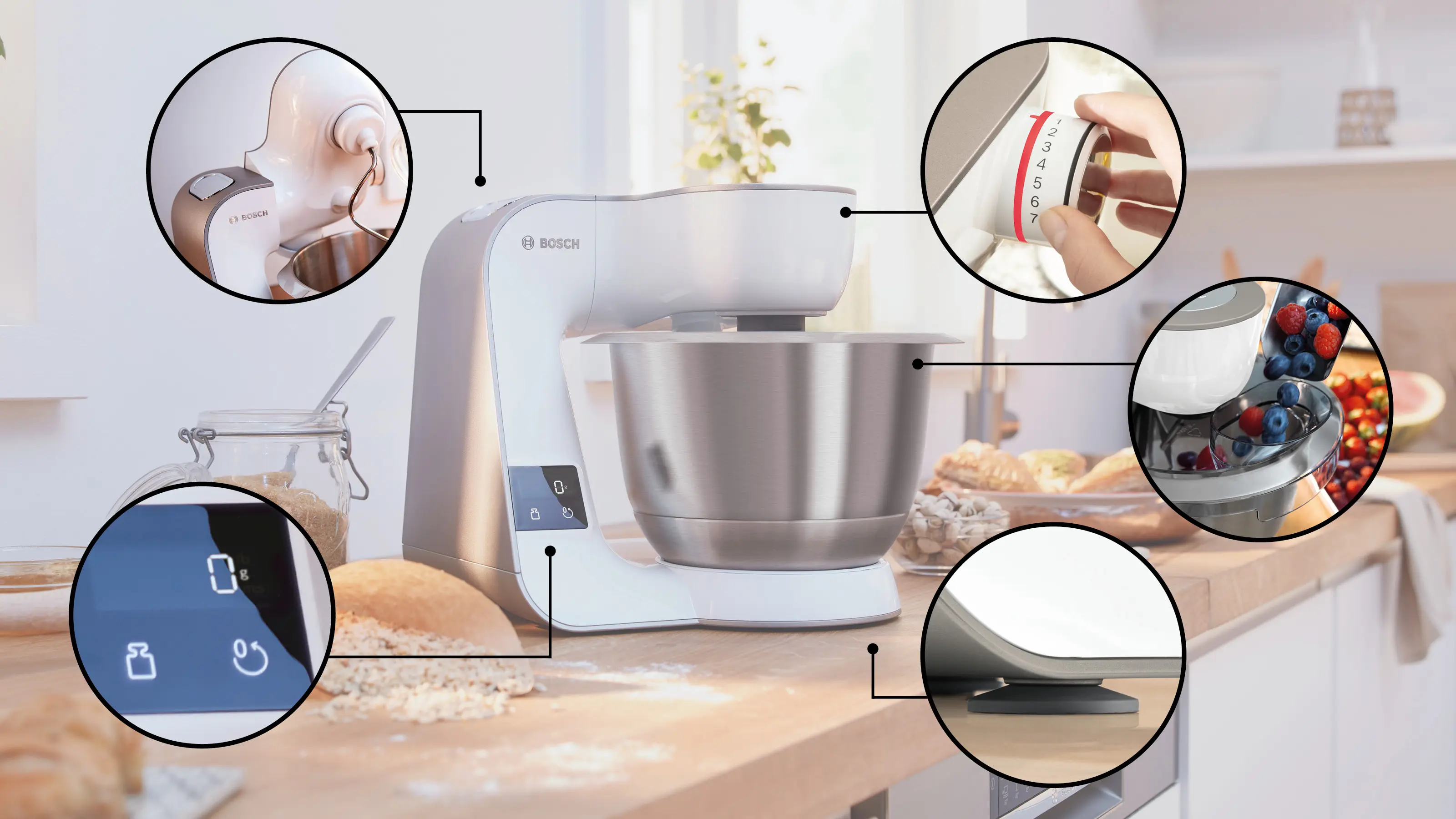 Serie 4 Keukenmachine met weegschaal en timer MUM 5 1000 W Wit, Champagne
