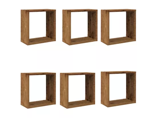 Étagères cube murales 6 pcs vieux bois 30x15x30 cm