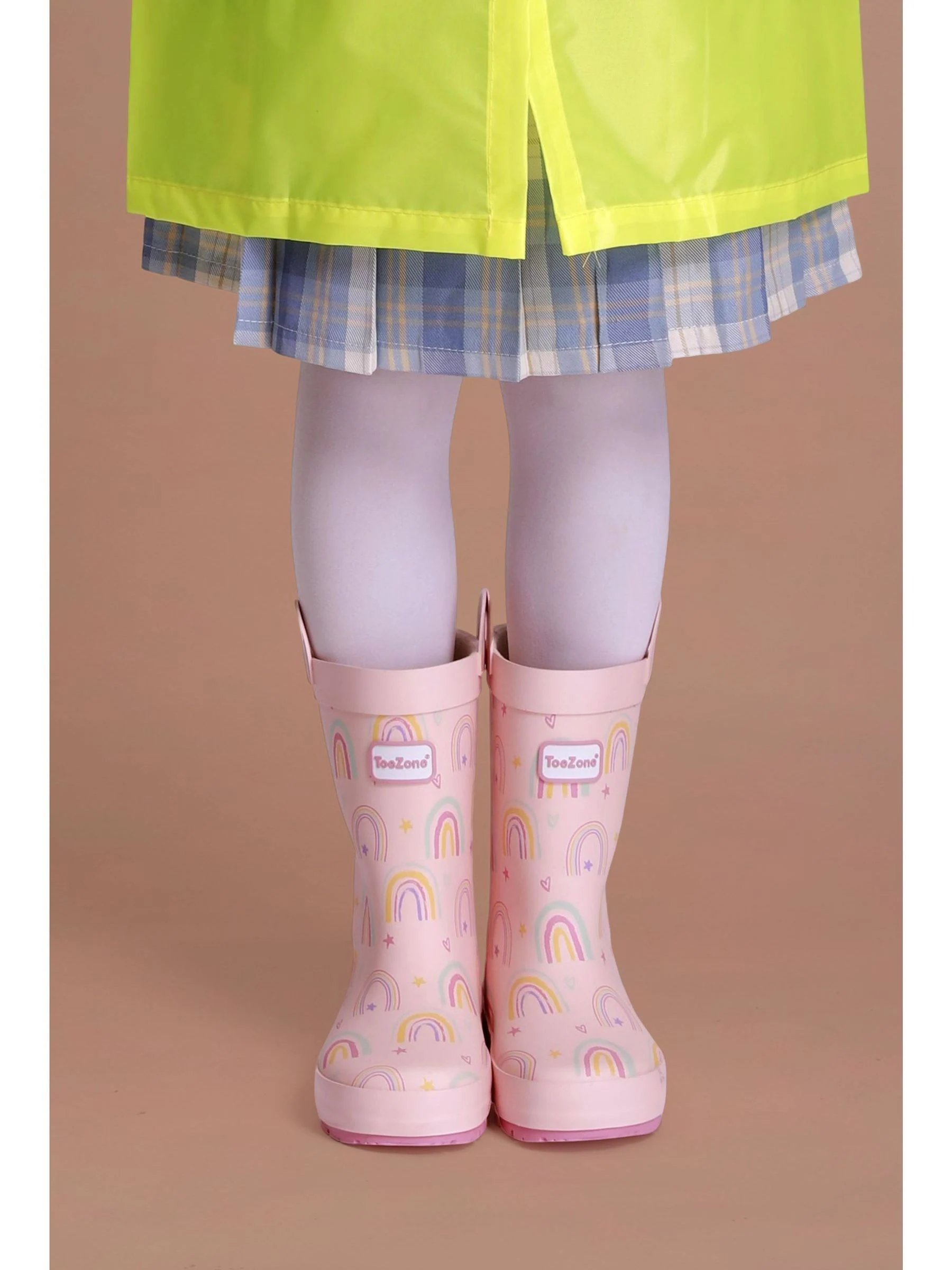 ToeZone Girls Pink Rainbow Waterproof Wellies