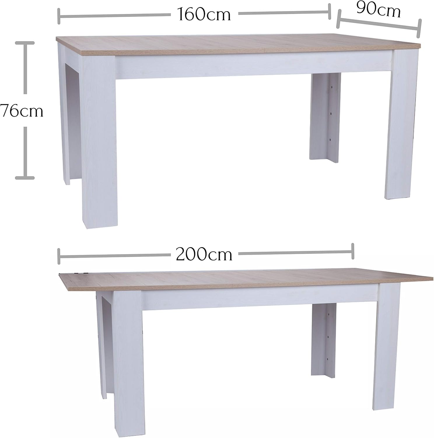 Stella Trading ROMANCE Esstisch in San Remo & Sibiu Lärche Optik - Ausziehbarer Esszimmertisch im Landhausstil für Ihr Wohn- & Esszimmer - 160-200 x 76 x 90 cm (B/H/T)