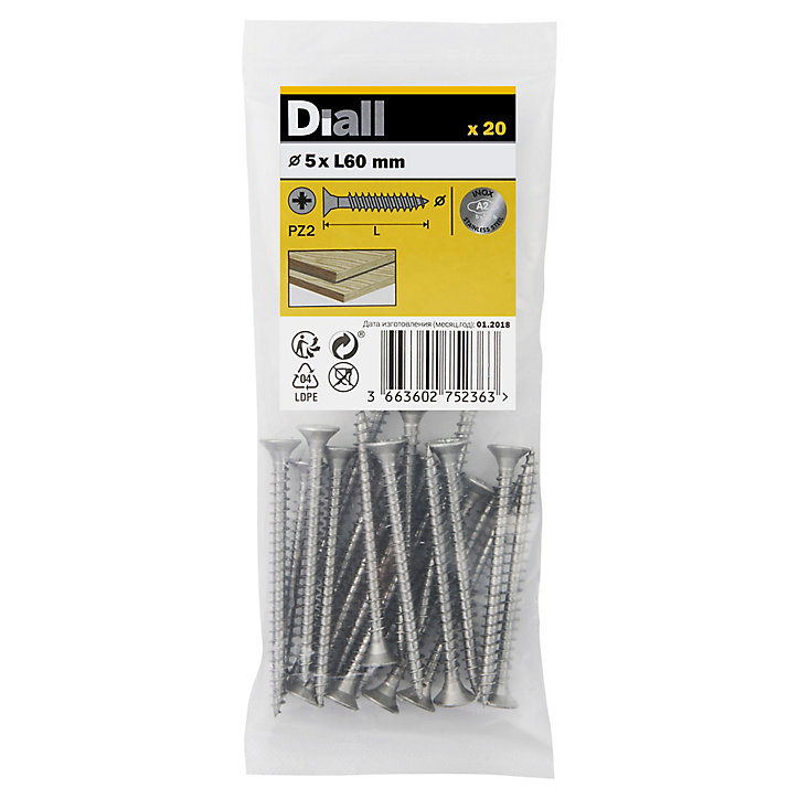 Vis à bois en acier inoxydable A4 pozidriv 5x60 mm - 20 pièces