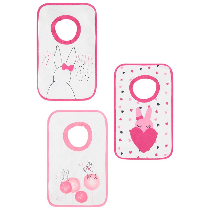 Lot de 3 bavoirs en coton à enfiler print lapin - Blanc