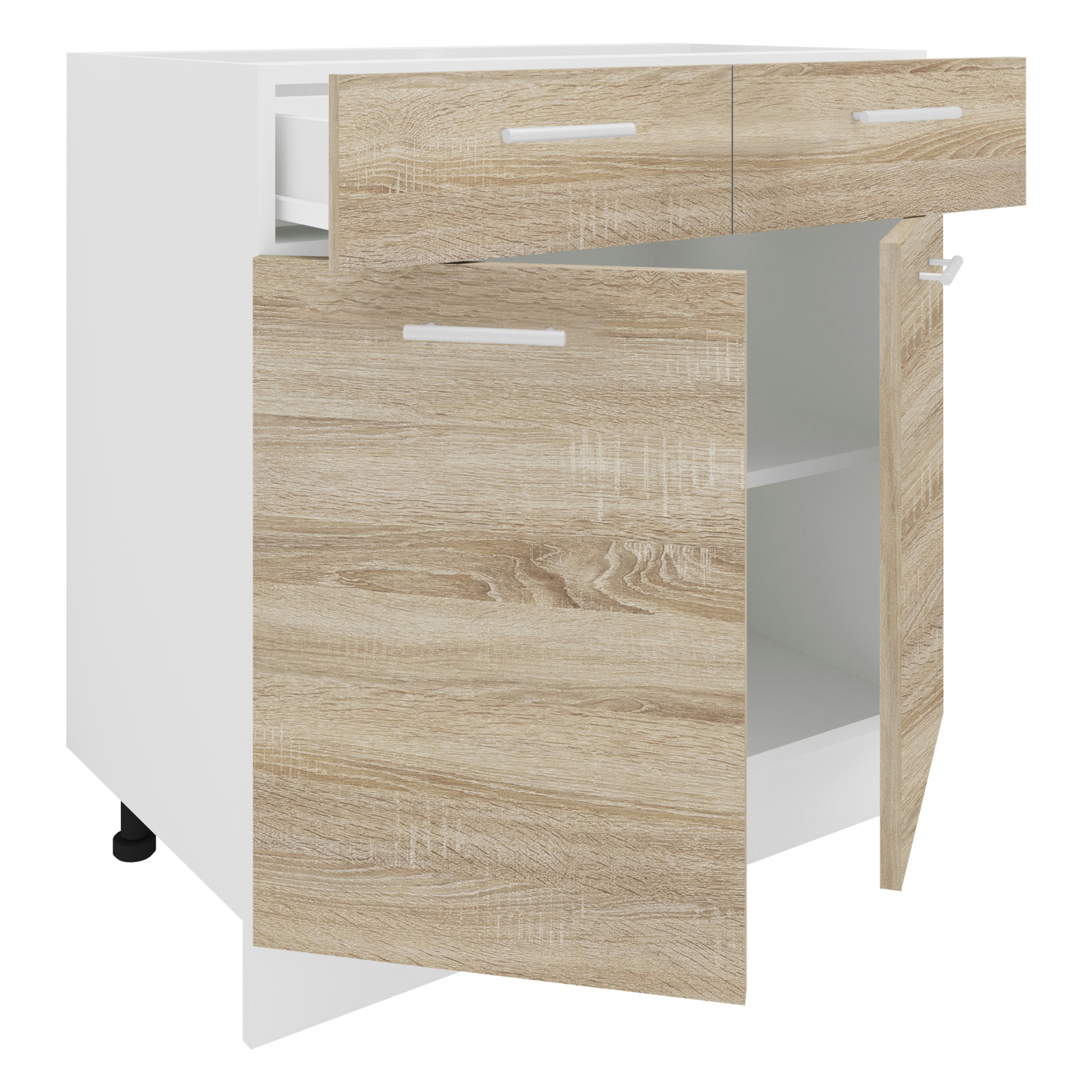 Unterschrank ESILO - weiß - Sonoma Eiche - 2 Schubkästen - 80 cm