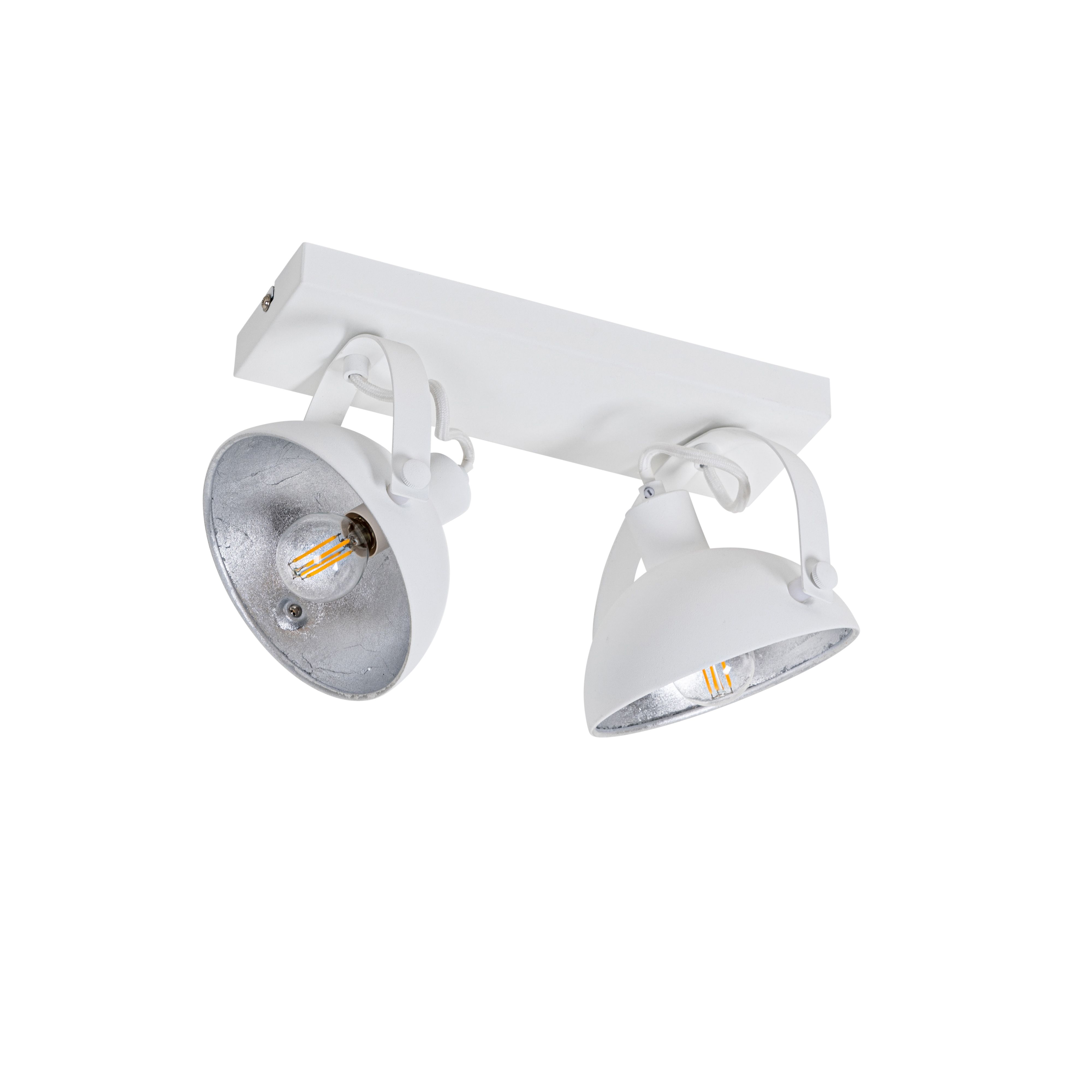 Industriële plafondlamp wit met zilver 2-lichts verstelbaar - Magnax
