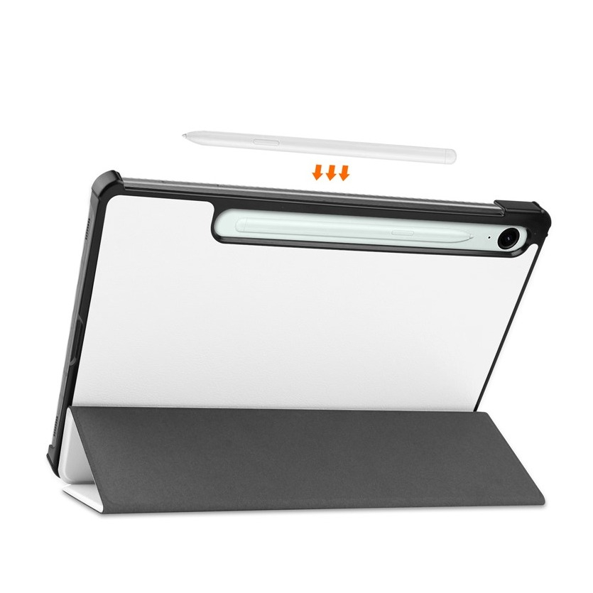 Samsung Galaxy Tab S10 FE / Tab S9 FE Flipcase Hülle Ledertasche mit Aufstellfunktion Litchi Look   S-Pen Halterung - Weiss