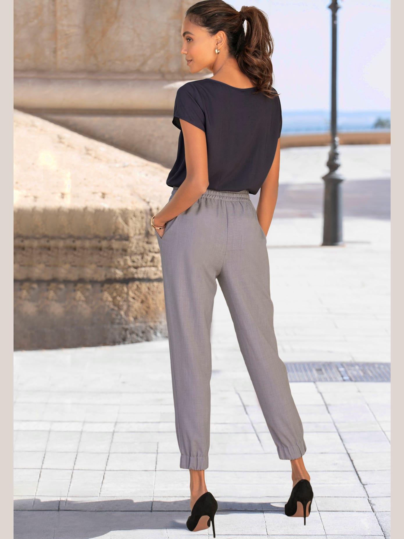 Pantalon ceinture élastique avec lien à nouer