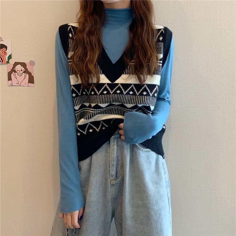 Robynn - V-hals vest met patroon