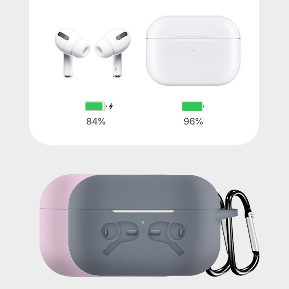 5in1 AirPods Pro Silikon Schutzhülle   Watch Halterung   Karabinerhaken   Straps   Ohrbügel - Rosa (Matt)
