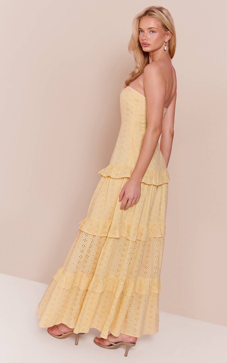 Citron Robe Longue À Volants Étagés En Broderie Anglaise Bandeau