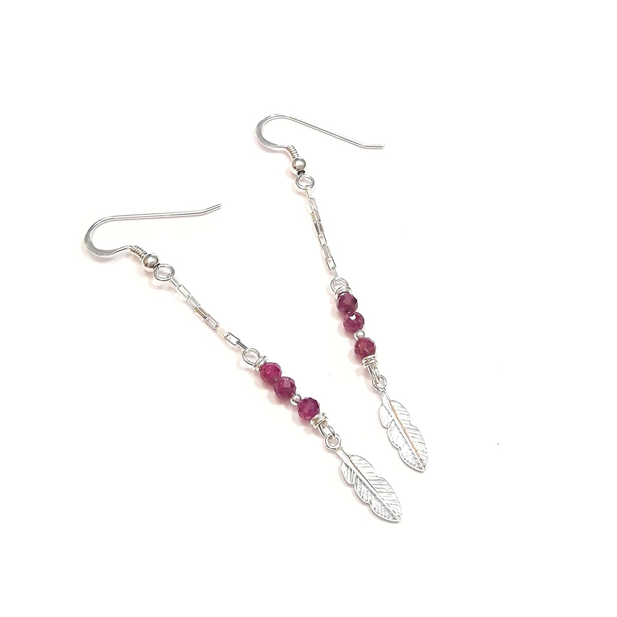 Boucles D'Oreilles Plumes Et Rubi Argent 925