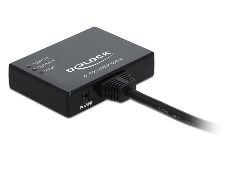 Delock 2-Port Signalsplitter HDMI- 2x HDMI 4K 60 Hz 2-Port HDMI-Signalsplitter, Aktiv