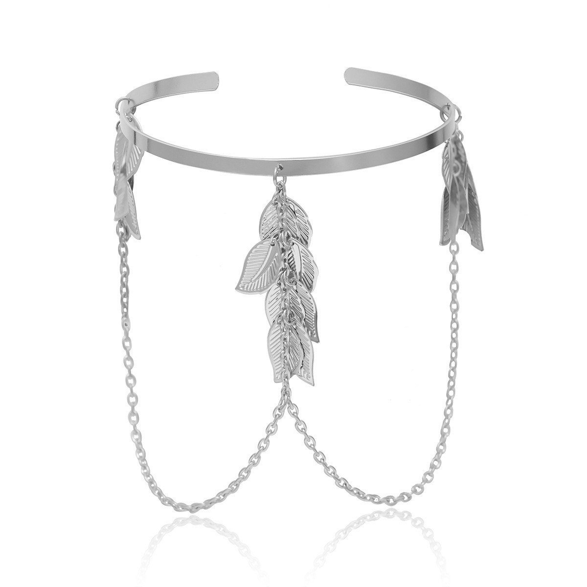 (Ø8cm) Metall Armreif Boho Körper Schmuck Oberarm Festival Accessoire Blätter - Silber