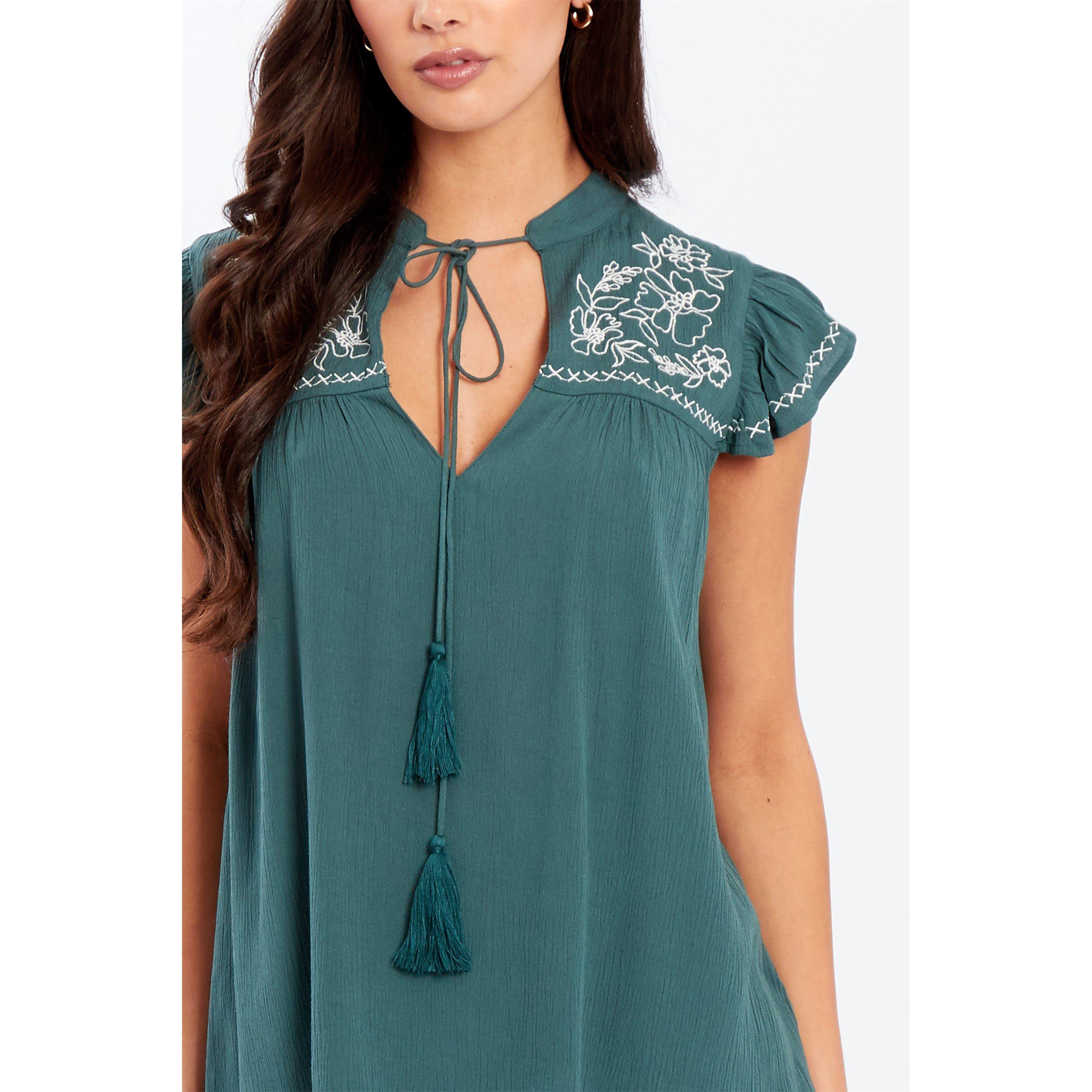 Be You BY Embroidered Crinkle Blouse Womens