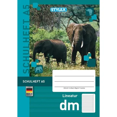 Stylex Schulheft Elefanten DIN A5, Lineatur DM