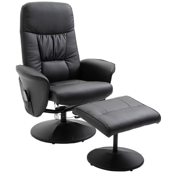 Avslapningsstol, Tv-Stol, Massasjestol Med Krakk, Oppbevaringsplass Med 10 Vibrasjonspunkter, Kunstskinn, Svart, 76 X 81 X 105 Cm