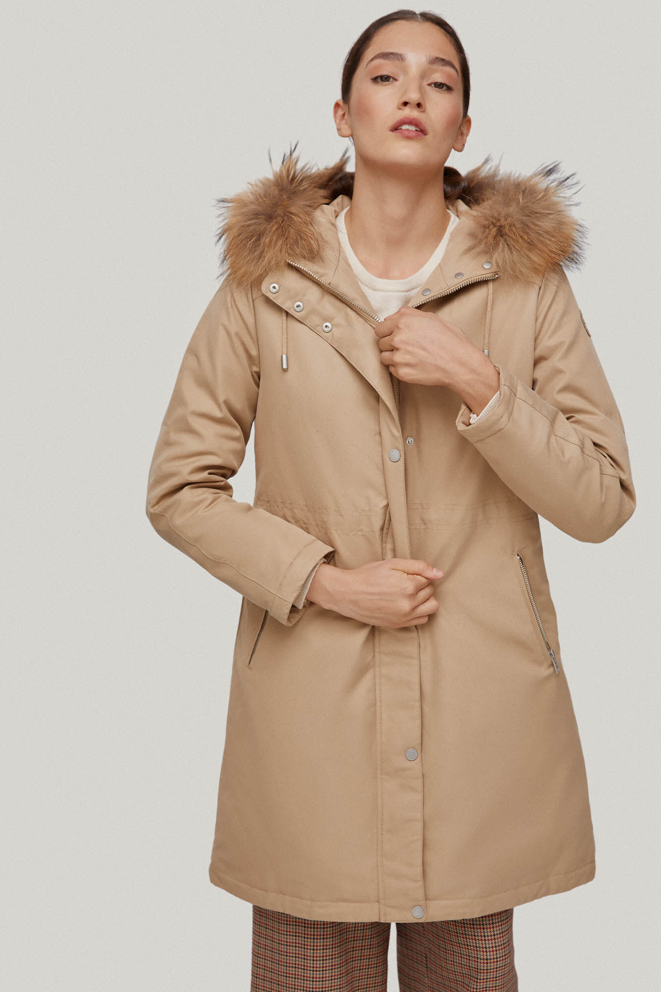 Parka de algodão com capuz - Bege
