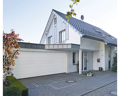 ARON Classic Garagedeur Sectionaaldeur M-ribbel Houtnerf RAL 9016 Verkeerswit 2500x2125 mm incl. Garagedeuropener, 2-knops handzender