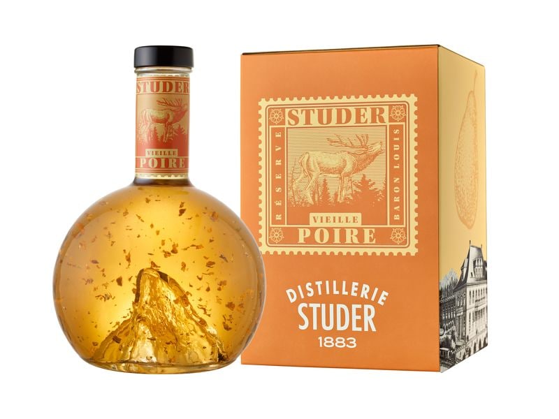 Distillerie Studer Swiss Premium Gold Selection, Vieille Po Matterhorn mit 24-Karat-Goldflocken