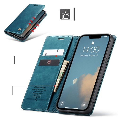 iPhone 16e Leder Tasche Flip Wallet Etui mit Kartenfächern - Blaugrün