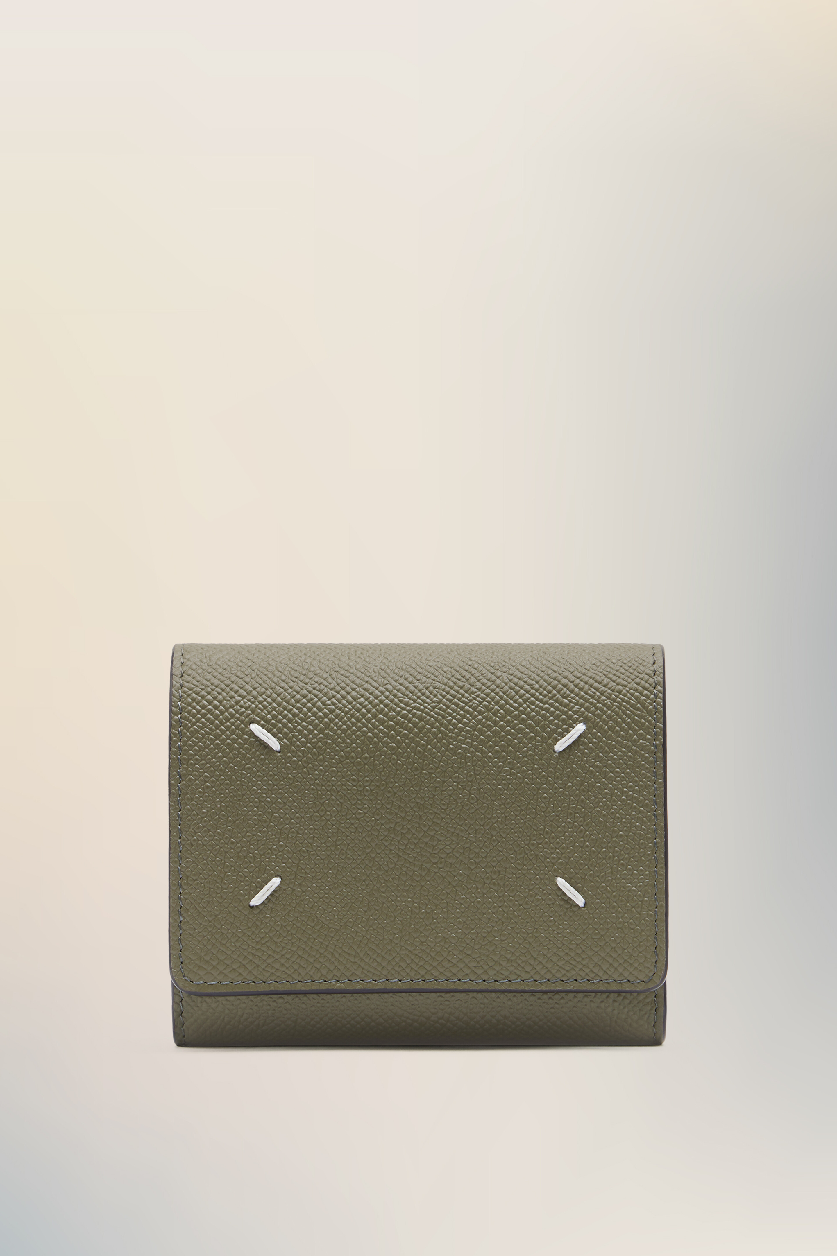 Portefeuille Four stitches jaunes en cuir Kaki