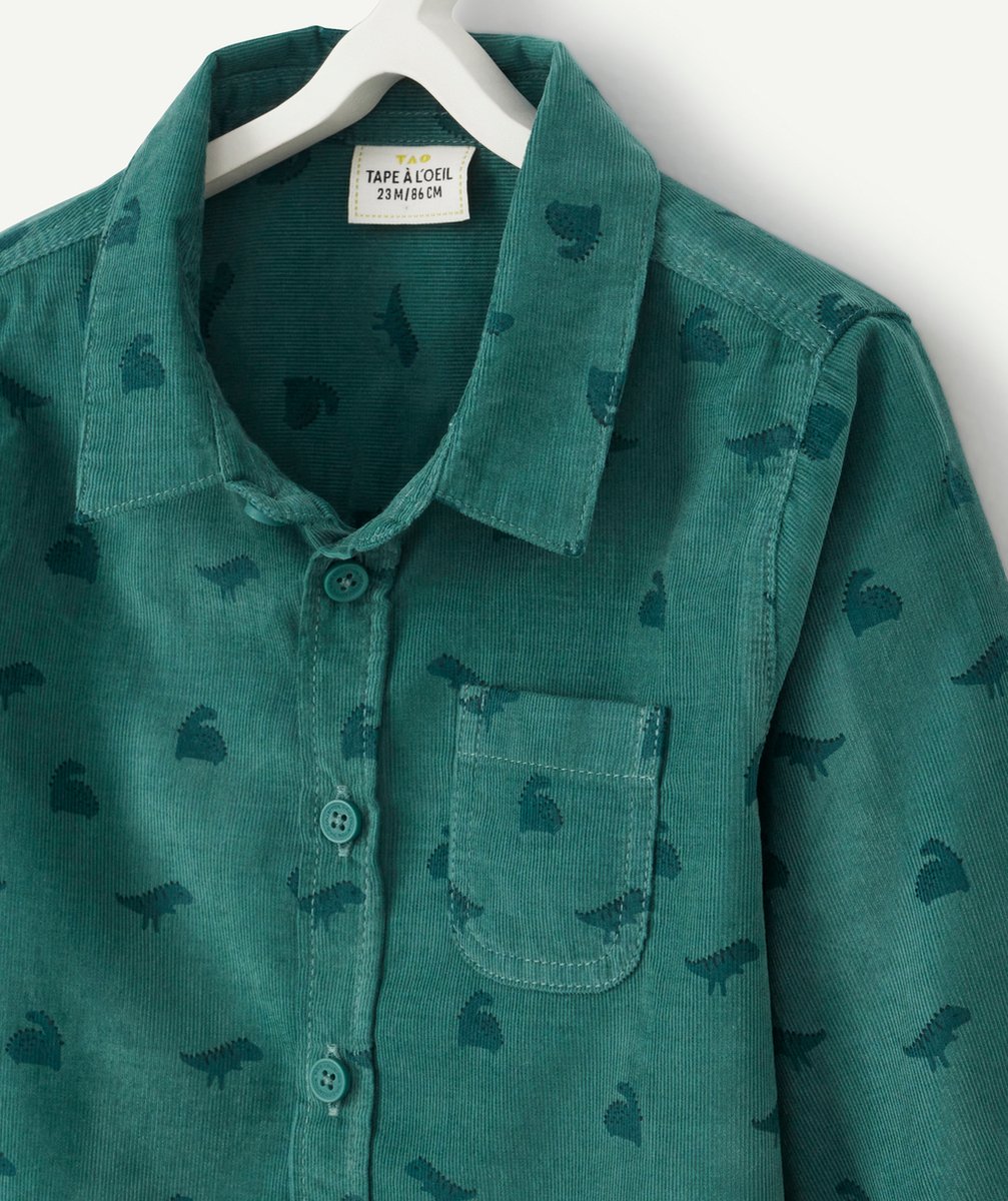 CHEMISE EN VELOURS CÔTELÉ VERT BÉBÉ GARÇON ET IMPRIMÉ DINO