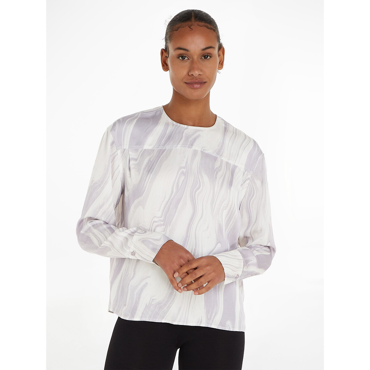 CALVIN KLEIN<br>Camisa de gola redonda com mangas compridas