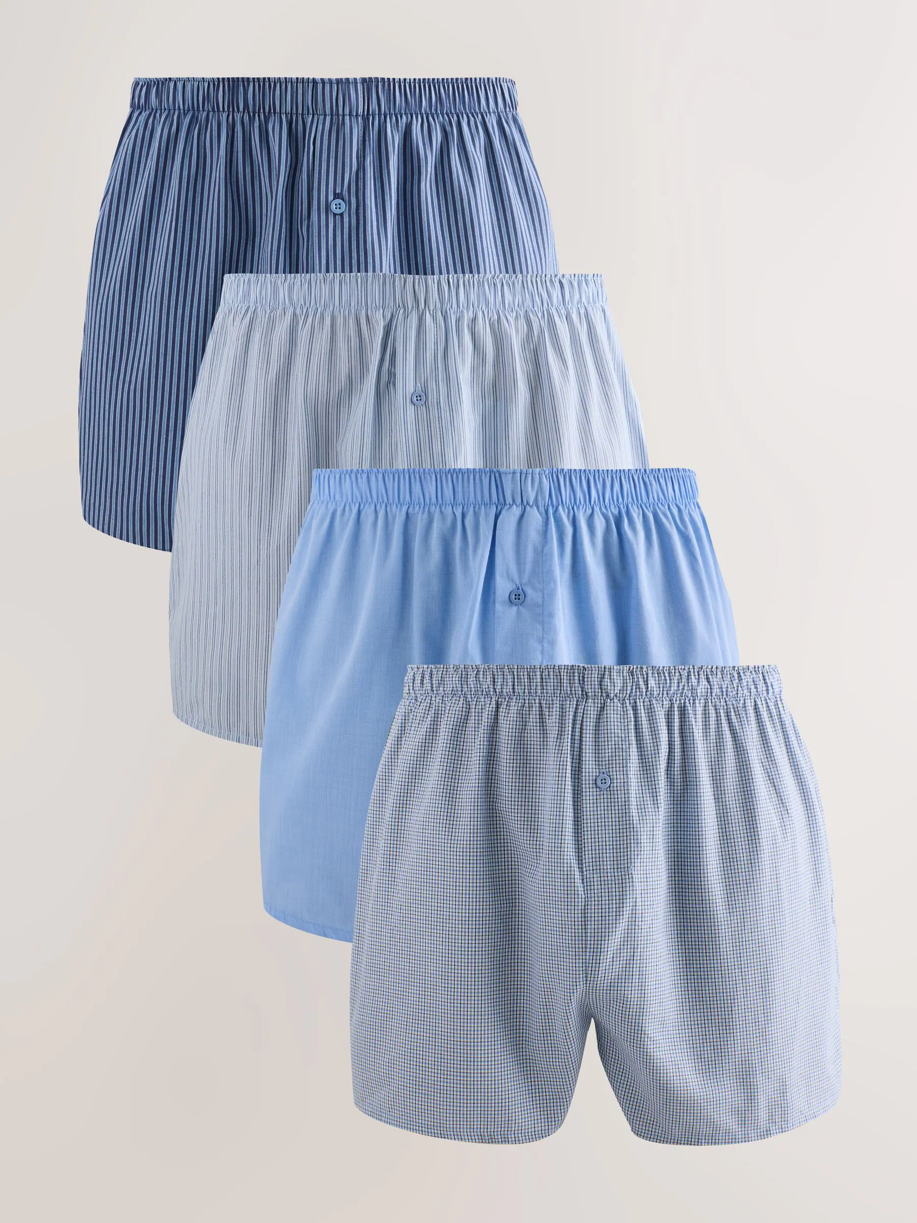 Blauwe gemixte print - Verpakking van 4 - Geweven boxershorts van puur katoen