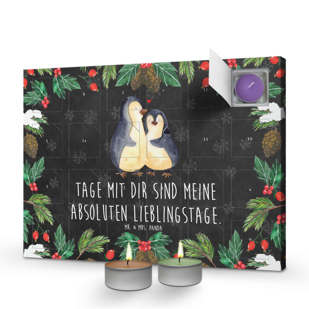 Mr. & Mrs. Panda Geurkaars Adventskalender Pinguïn Knuffelend - Zwart