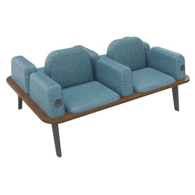 Banquette ILO - 4 places L172xP114cm - carbone - structure noyer - tissu bleu guède