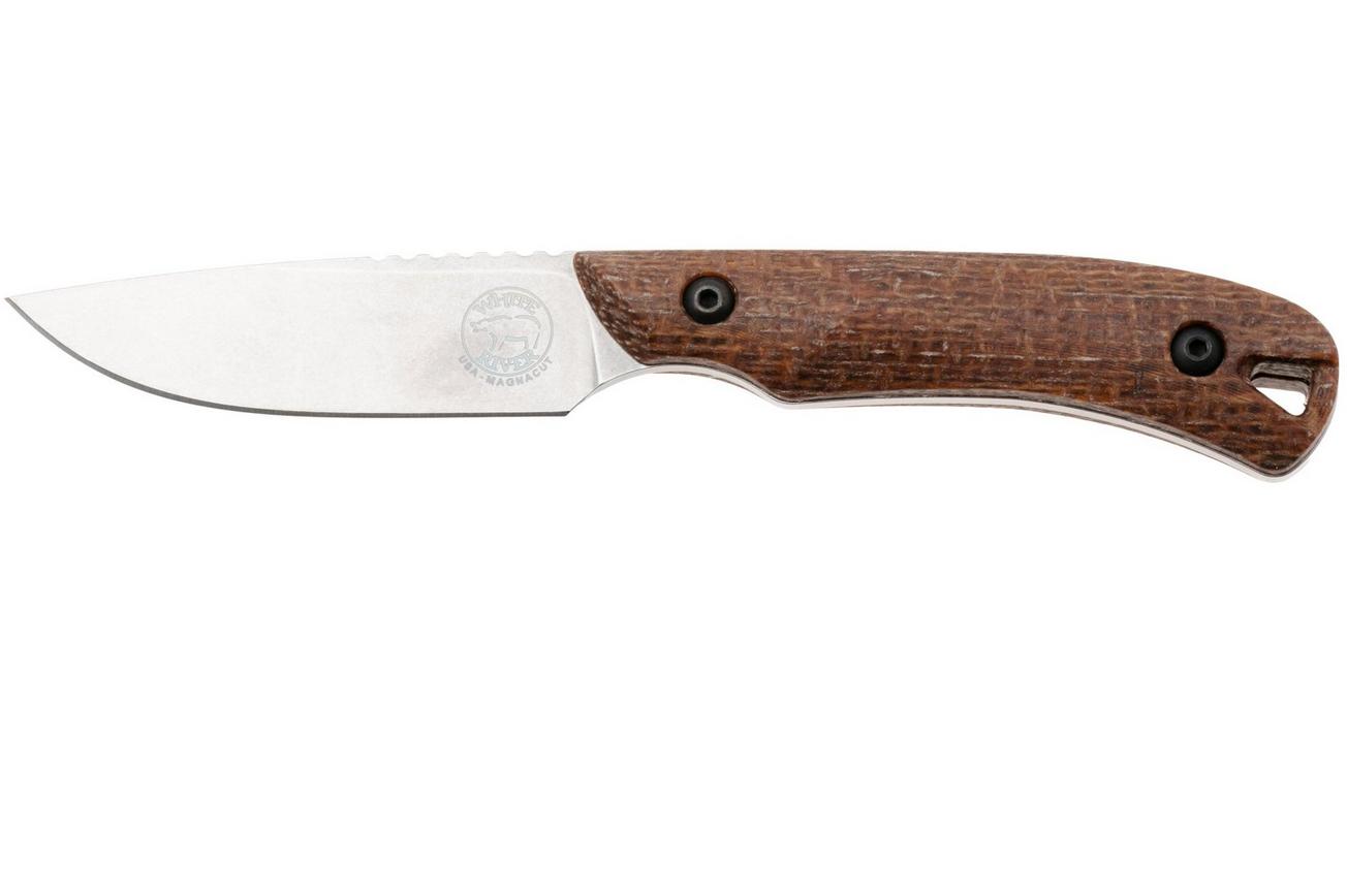 White River Knives Axiom WRSS-AXM-BNA Stonewashed Magnacut, Natural Burlap Micarta, jachtmes, Smith and Sons design