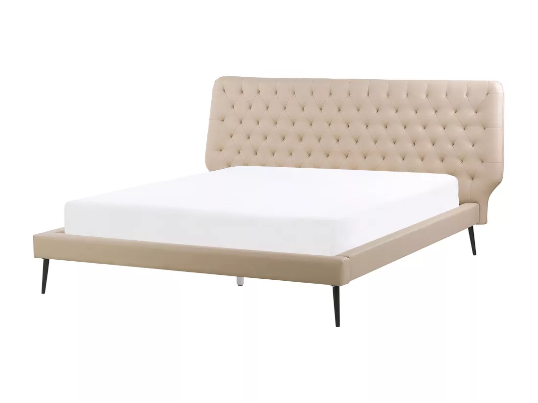 Ensemble de chambre Cuir PU ESSONNE 160 x 200 cm Beige