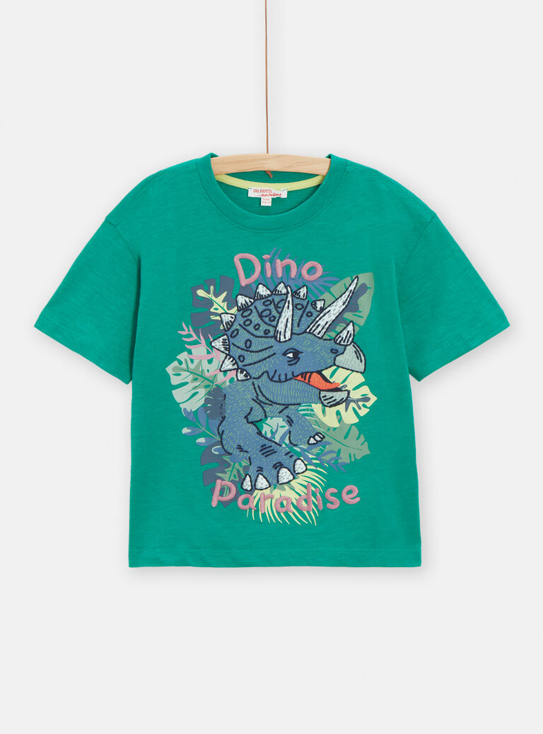 T-shirt vert animation dinosaure pour garçon