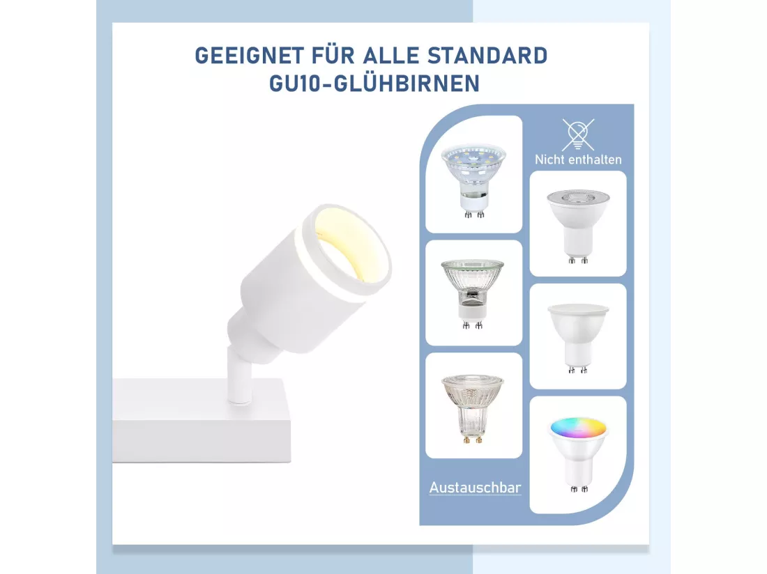 NETTLIFE Plafonnier Blanc moderne : 6 spots de plafond orientables, en métal, GU10 pour bureau, chambre, salle à manger, sans ampoule
