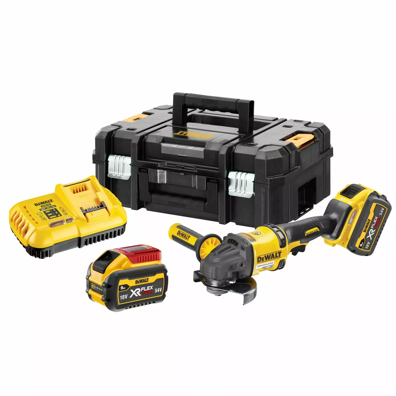 DeWALT DCG418X2-QW 54V Li-ion FlexVolt Accu Haakse Slijper set (2x 9.0Ah) - 125mm