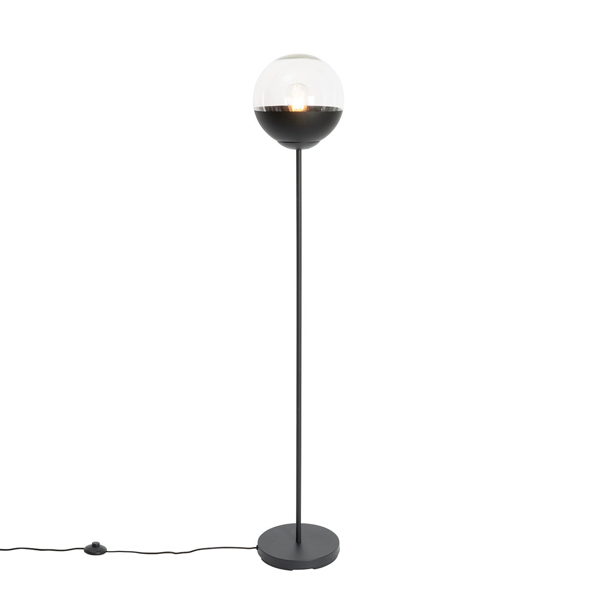 QAZQA - Retro Retro Vloerlamp | Staande Lamp | Lamp | Licht, Zwart met Helder Glas - Eclipse | Woonkamer | Slaapkamer - Langwerpig - LED Compatibel E27