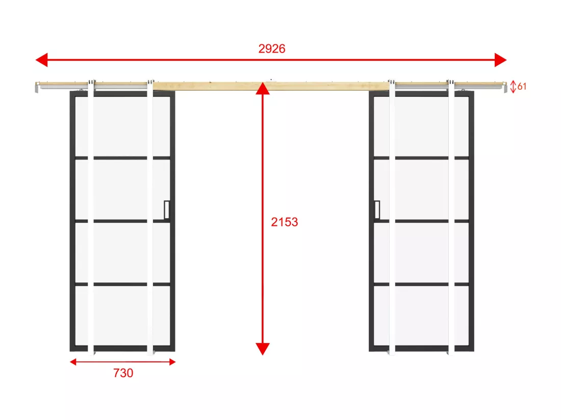 Porte coulissante double avec système à galandage - aluminium et verre trempé dépoli - 2 x H205 x L73 cm - SINCA II